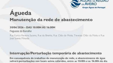 Manutenção da rede no Município de Águeda obriga à suspensão temporária do abastecimento de água
