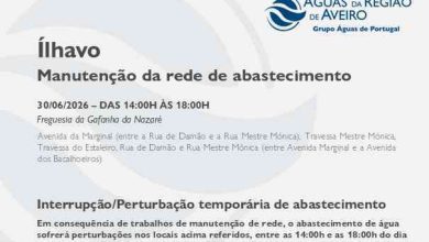 Manutenção da rede de abastecimento no Município de Ílhavo obriga à suspensão temporária do abastecimento