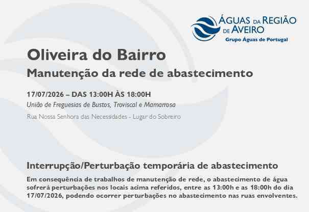 AdRA: Manutenção da rede de abastecimento no Município de Oliveira do Bairro AdRA: Manutenção da rede de abastecimento no Município de Oliveira do Bairro