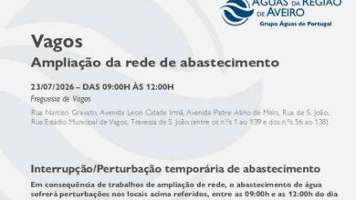 Ampliação da rede de abastecimento no Município de Vagos obriga à suspensão temporária do abastecimento