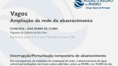 Ampliação da rede no Município de Vagos obriga à suspensão temporária do abastecimento
