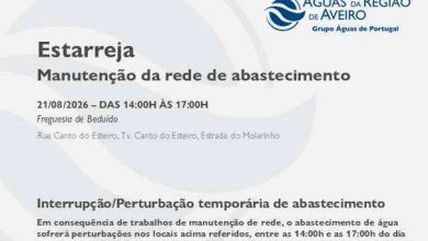 Manutenção na rede em Estarreja obriga à suspensão temporária do abastecimento na Freguesia de Beduído