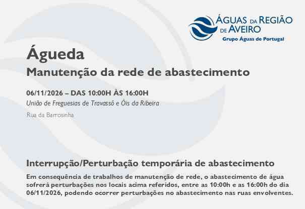 Suspensão temporária do abastecimento no Município de Águeda Suspensão temporária do abastecimento no Município de Águeda